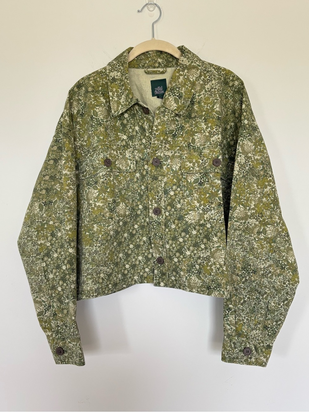 NWT Wild Fable Green Floral Cropped Cotton Jacket Button Down Shirt Size Large L